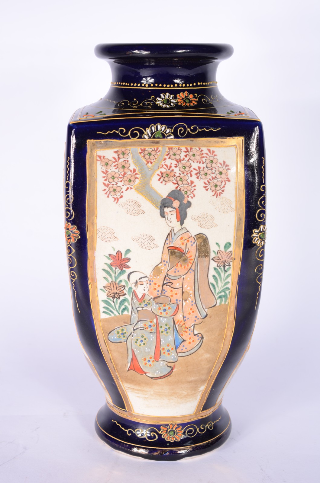 Vaso de faiança oriental, fundo azul cobalto com perolados e... - foto 2 de 9