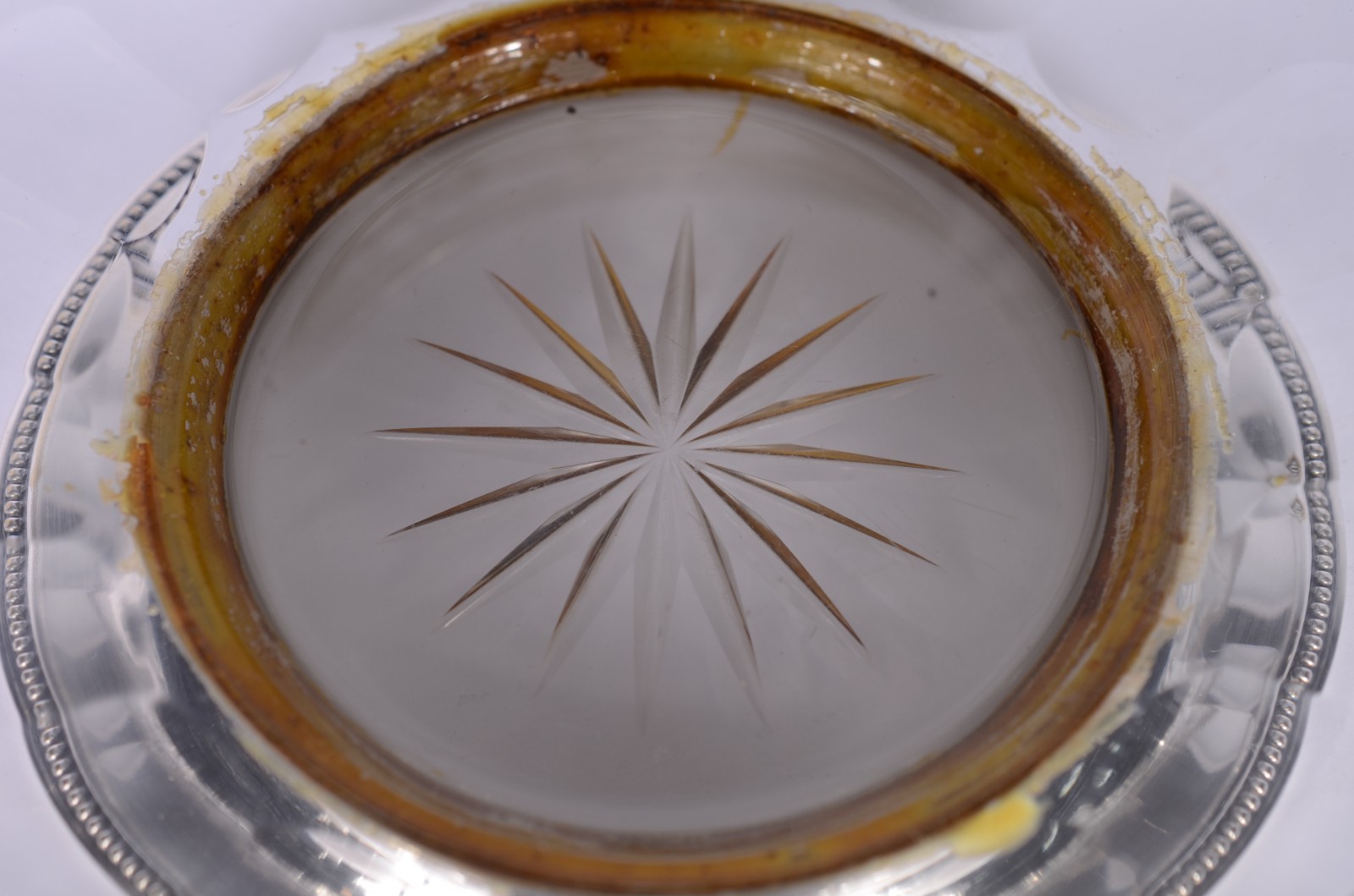 Bowl de cristal lapidação "tijolinho", borda de metal prateado. - foto 4 de 7
