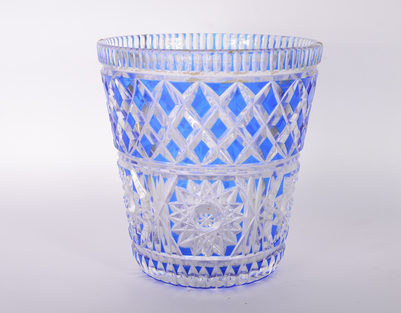 Balde para gelo/wine cooler de cristal doublé azul lapidado. - foto 1 de 4