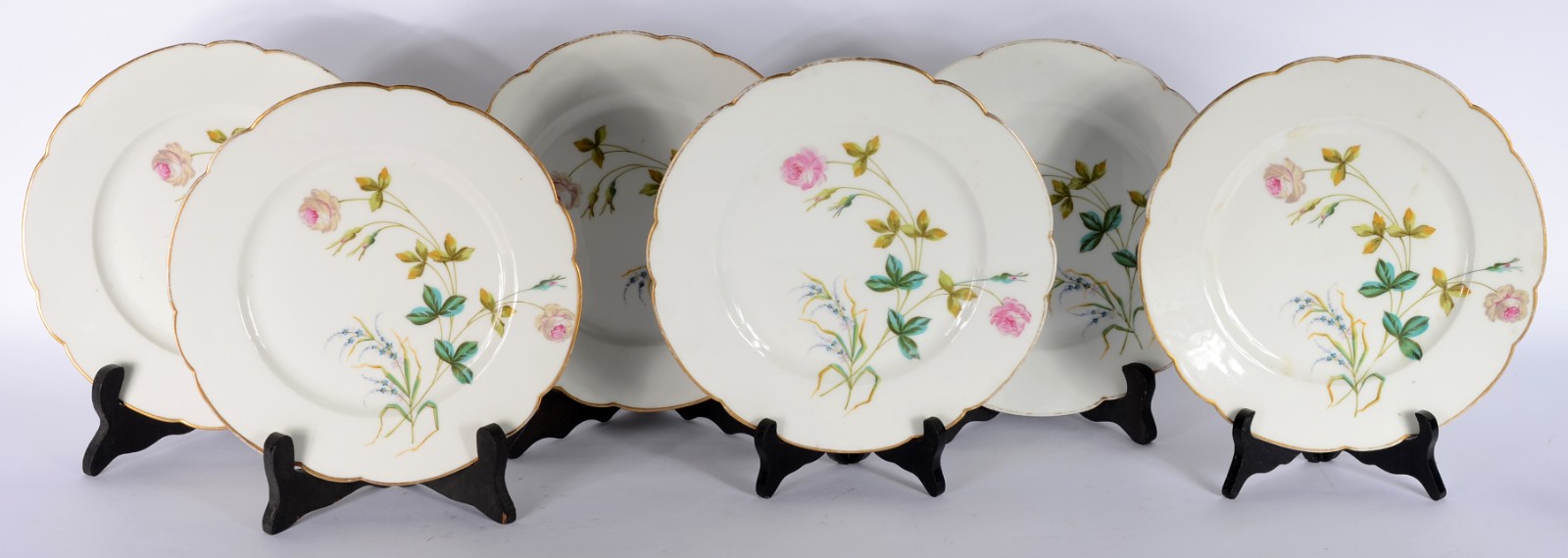 Conjunto com 6 pratos de porcelana francesa pintadas à mão com... - foto 1 de 5