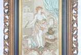 Karl Sterrer (Austria, 1844-1918), Escultor e P... - Par de placas de cerâmica policromada em relevo, pintadas à mão, representando figuras de escultor e pintora, da série Virtudes da Pintura e da ...