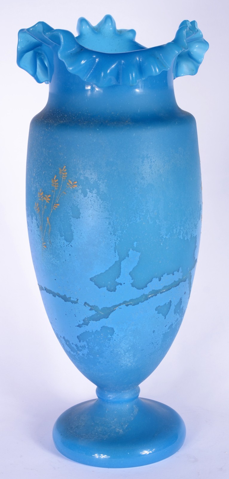 Vaso de opalina azul com pássaros e flores em policromia. (restaurado... - foto 4 de 8