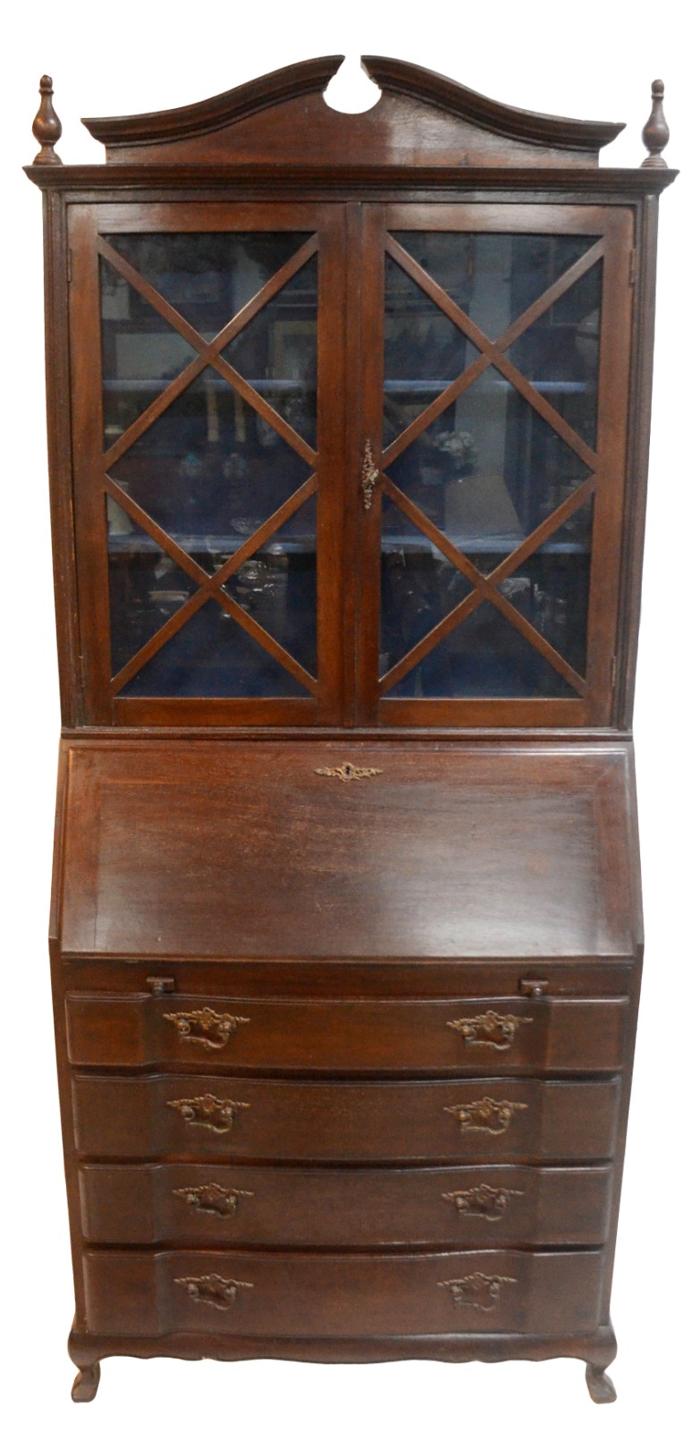 Cômoda "bookcase" de madeira nobre com 4 gavetas, tampo articulado... - foto 1 de 9
