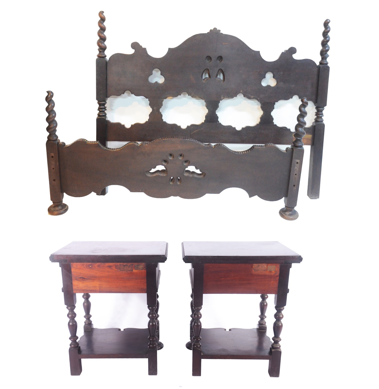 Conjunto de cama de casal de madeira nobre, detalhes com torneados e... - foto 7 de 10
