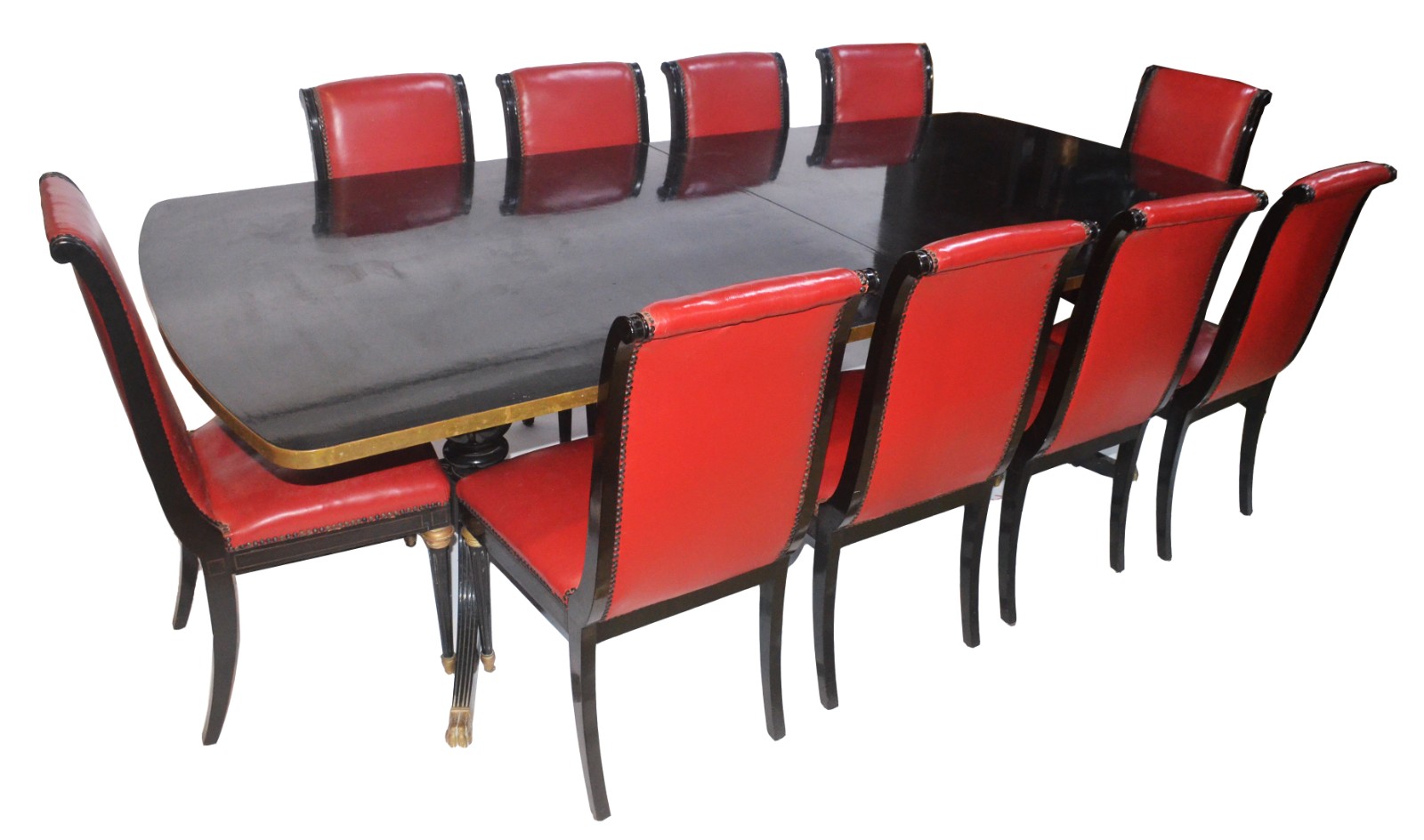 Mesa de jantar de madeira ebanizada, tampo feitio retangular com... - foto 1 de 6