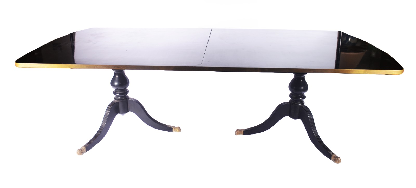 Mesa de jantar de madeira ebanizada, tampo feitio retangular com... - foto 2 de 6