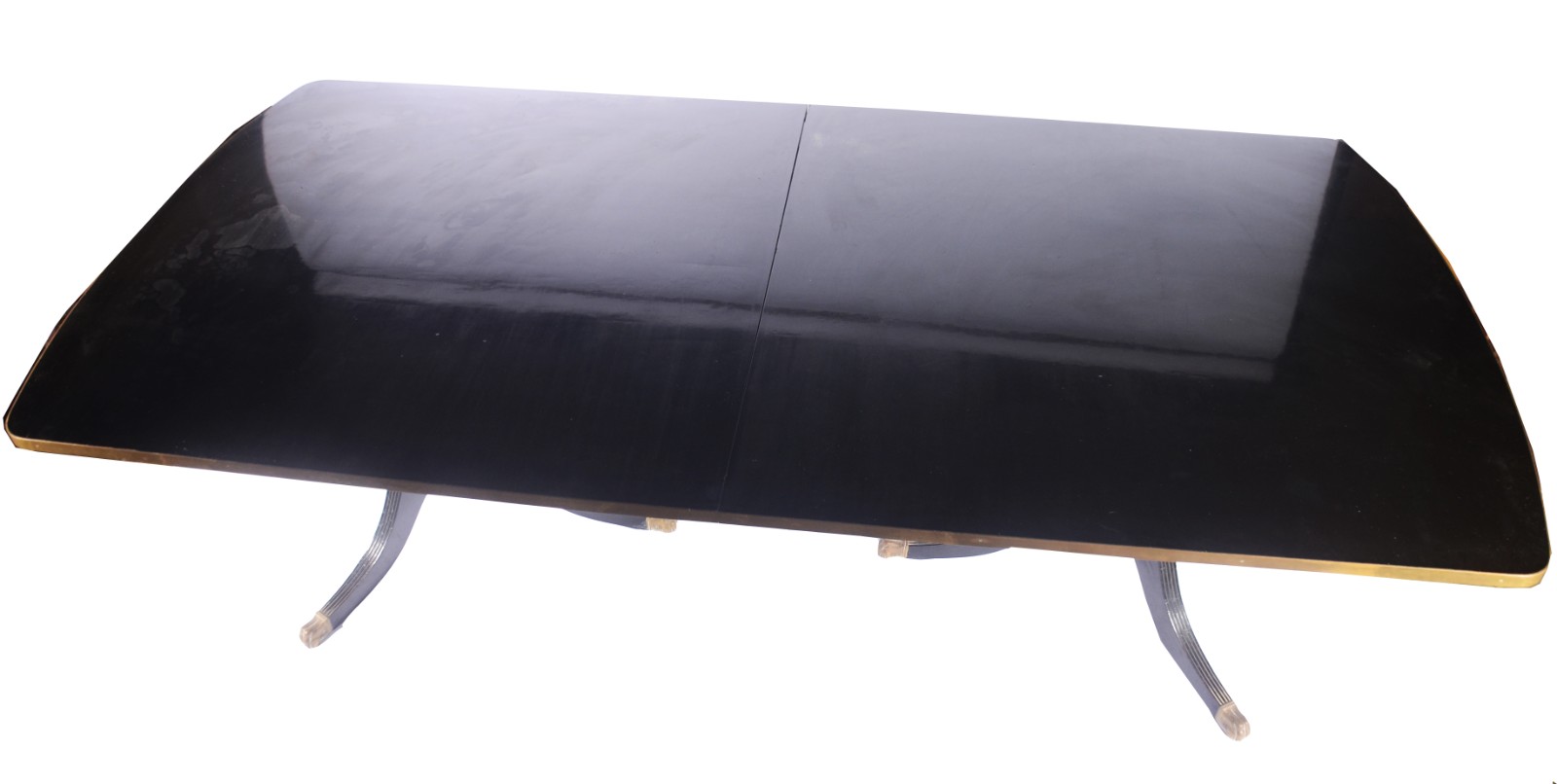 Mesa de jantar de madeira ebanizada, tampo feitio retangular com... - foto 3 de 6