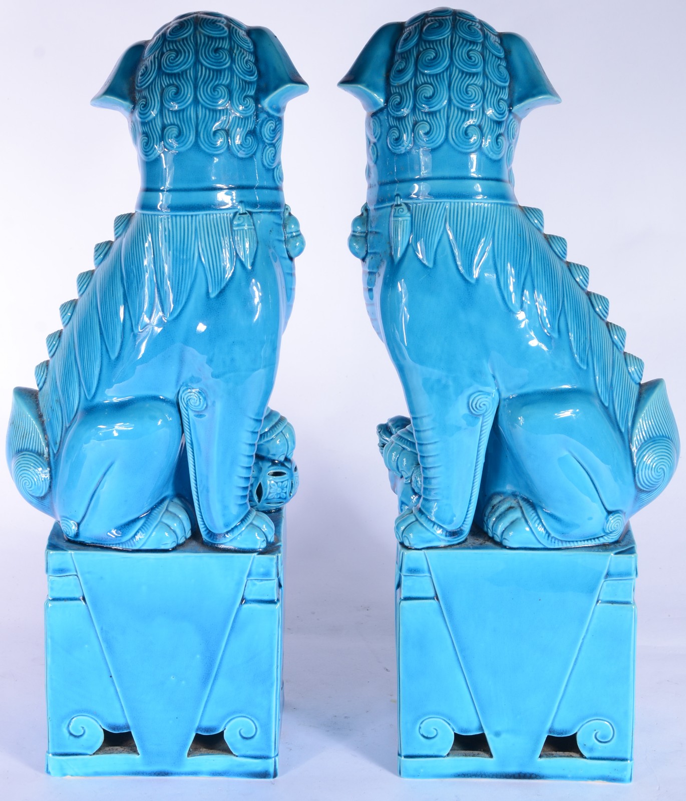 Par de grandes esculturas de porcelana chinesa azul turquesa... - foto 7 de 8