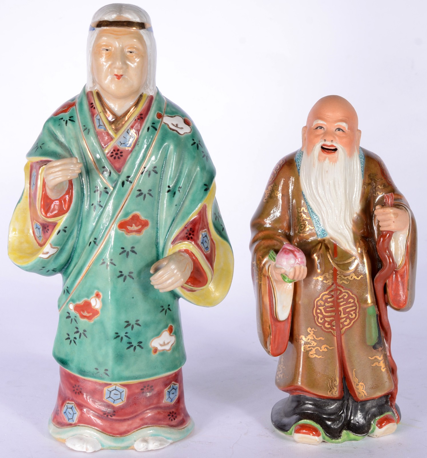Duas esculturas de porcelana oriental policromada representando... - foto 1 de 10