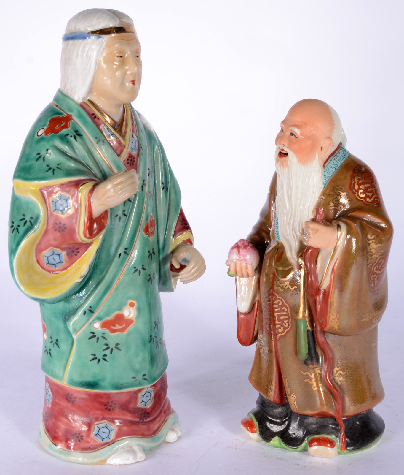 Duas esculturas de porcelana oriental policromada representando... - foto 2 de 10