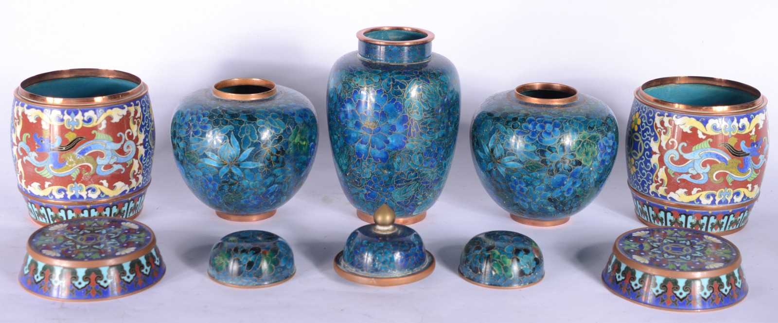 Lote com 10 vasos diversos de cloisoné chines. - foto 3 de 7