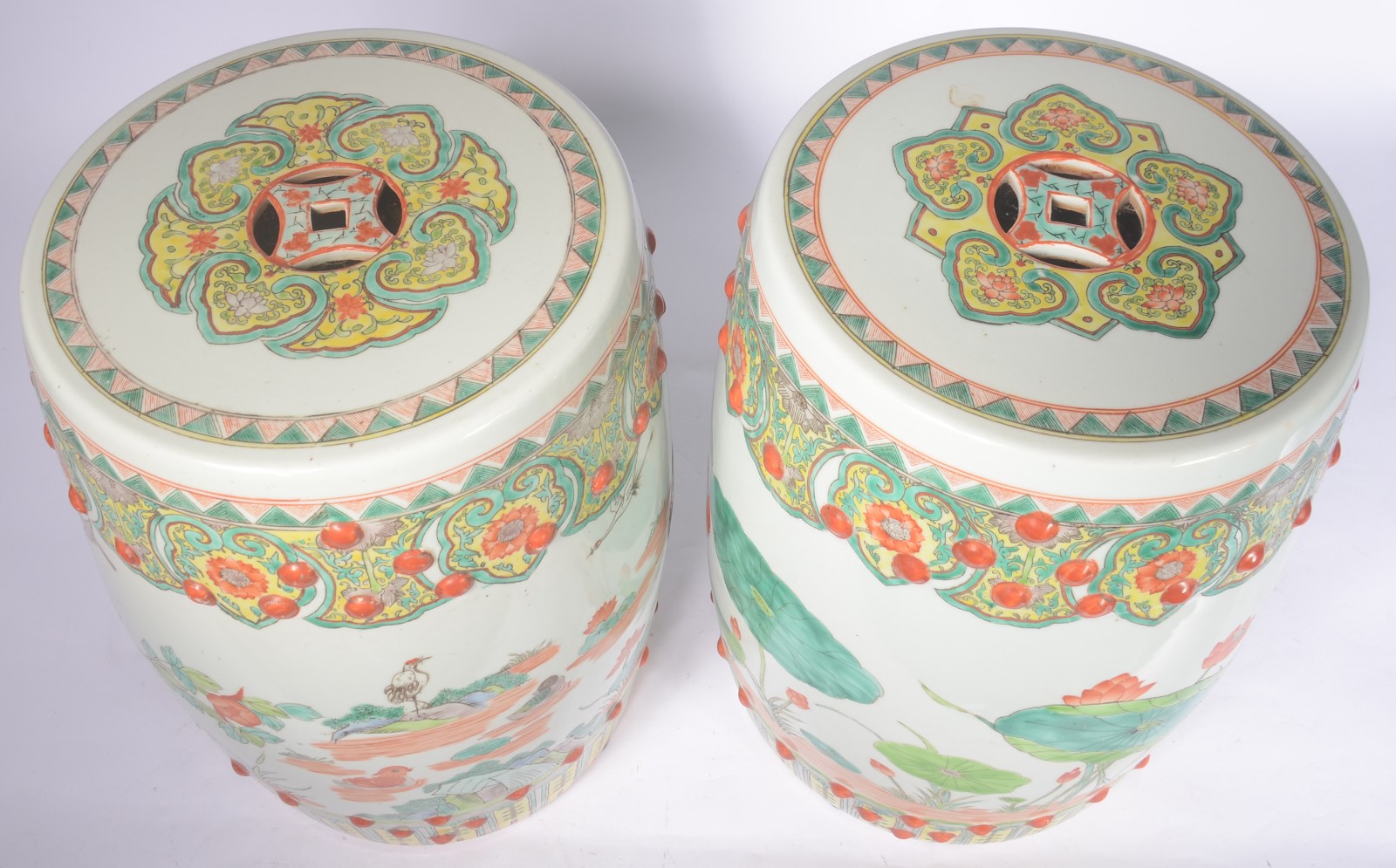 Par de Seat garden de porcelana chinesa decorados com aves e flores... - foto 4 de 5