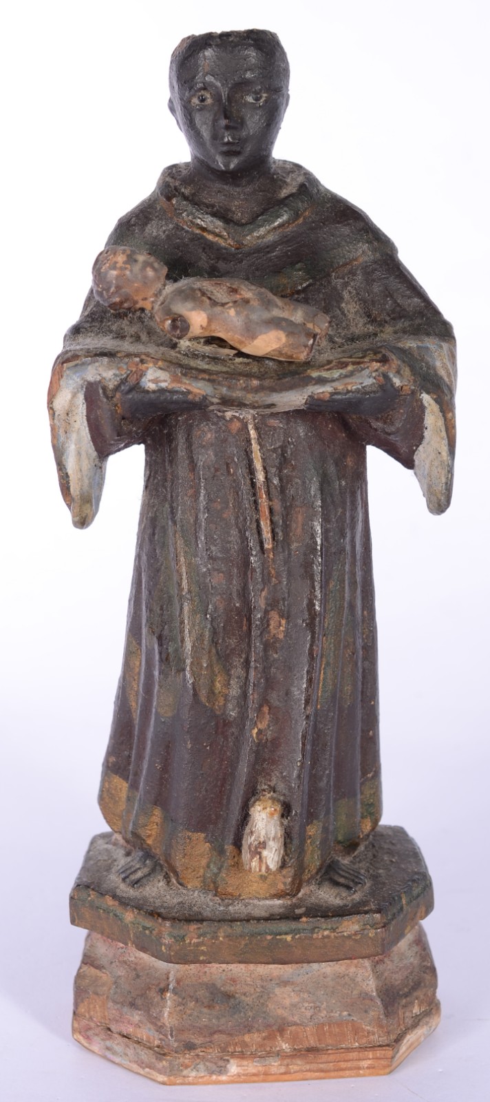 Santo Antonio com menino - Imagem de madeira. Desgastes. - foto 1 de 7