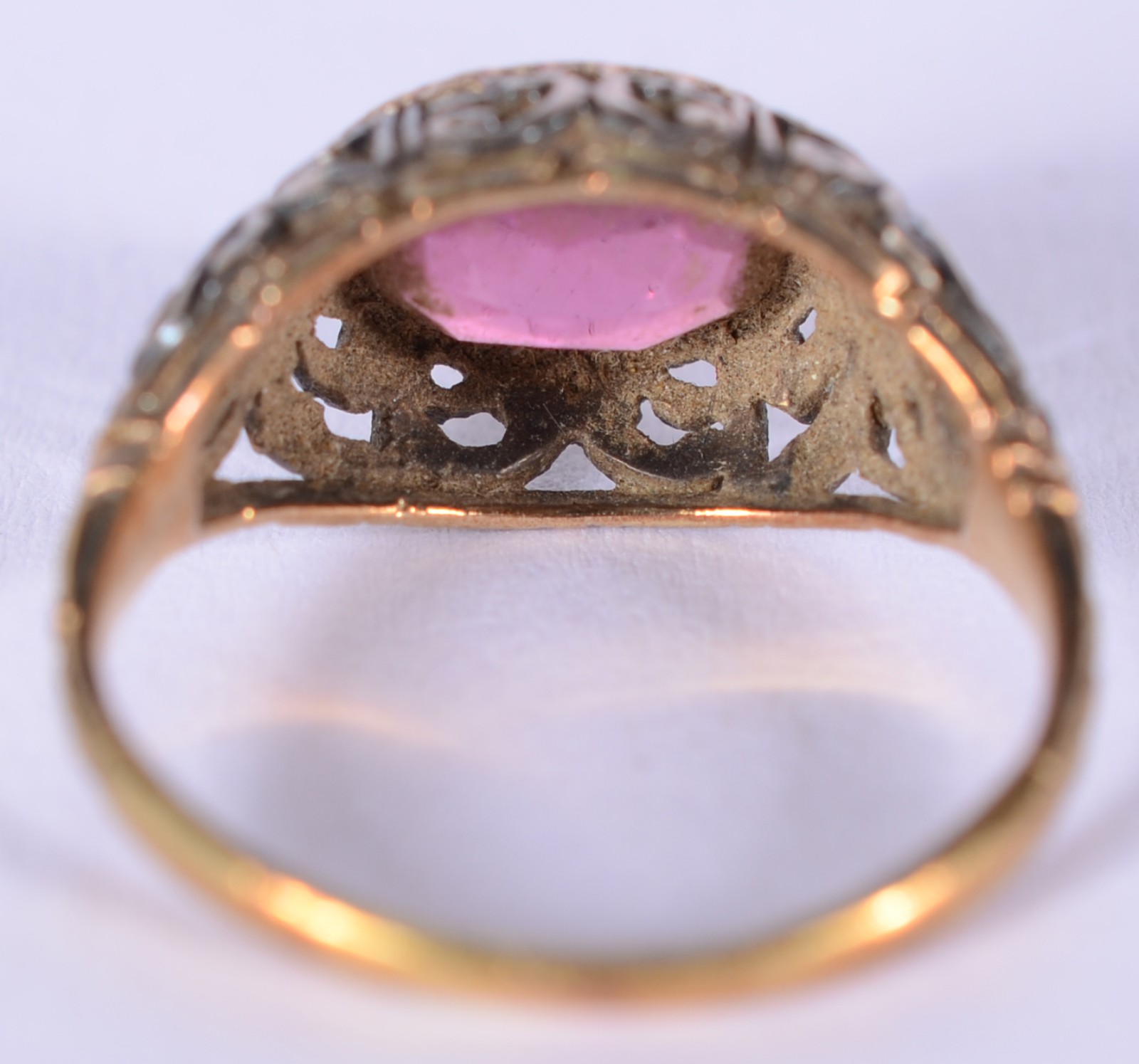 Anel de ouro 18 k e platina com pedra brasileira na cor rosa... - foto 4 de 7