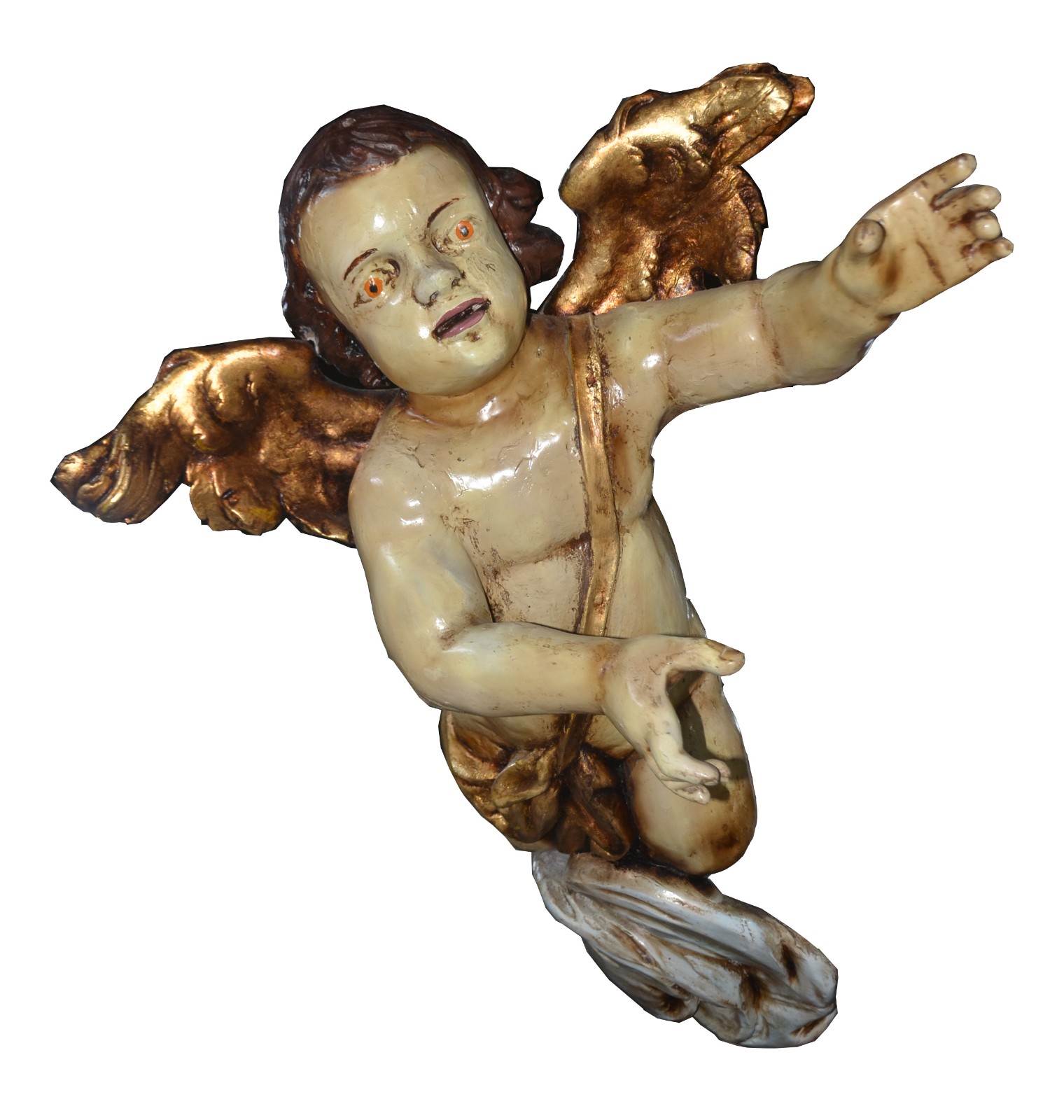 Excepcional figura de anjo de madeira entalhada e policromada. Século... - foto 3 de 9