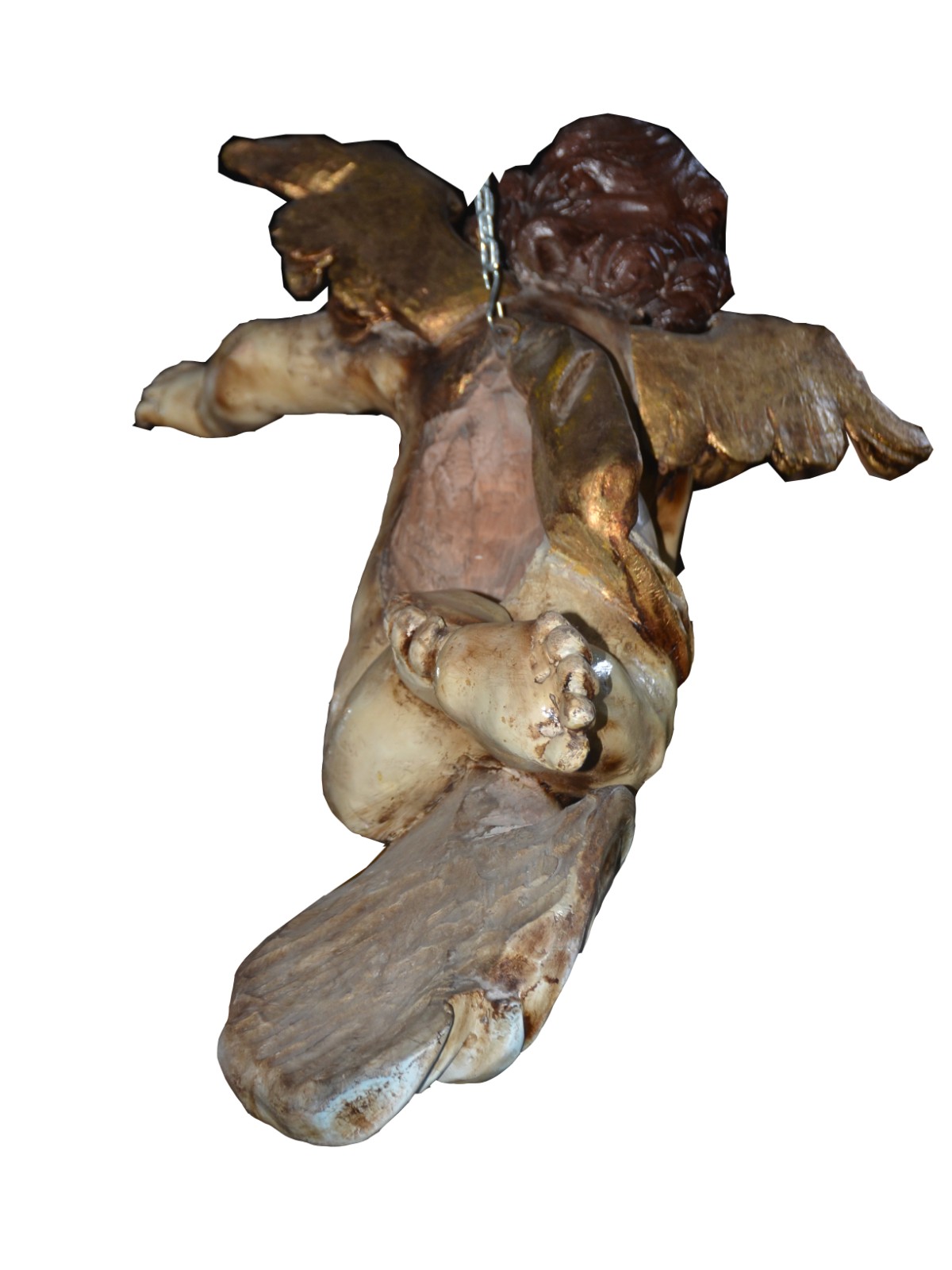 Excepcional figura de anjo de madeira entalhada e policromada. Século... - foto 2 de 9