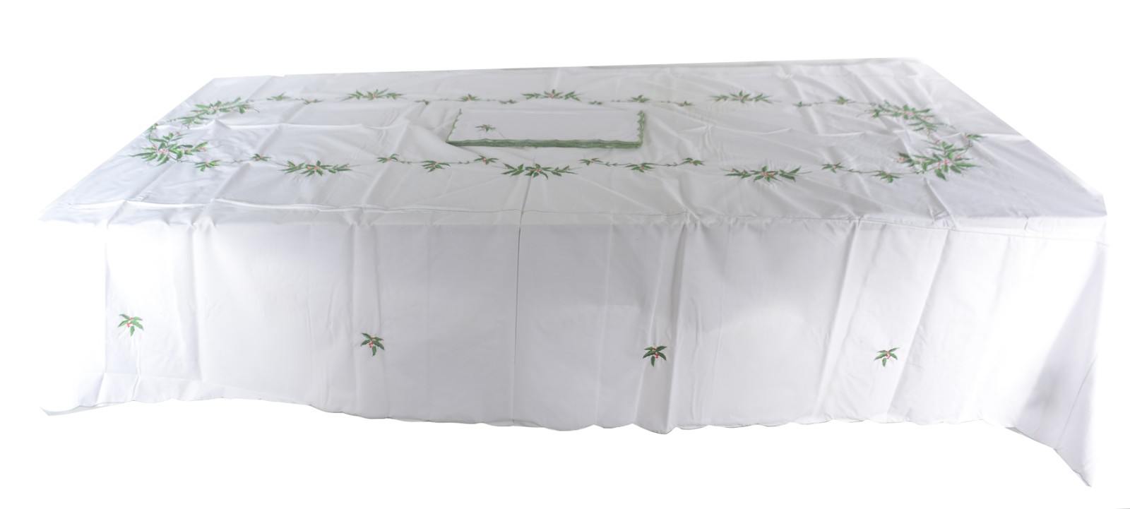 Toalha de mesa de linho com bordados na cor verde com 12 guardanapos... - foto 1 de 4