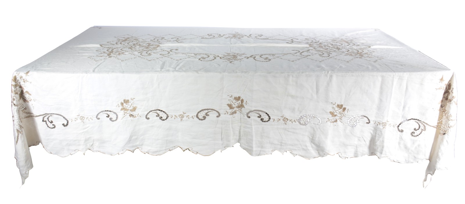 Toalhas de mesa de linho bege com bordados, pequenas manchas. - foto 1 de 7