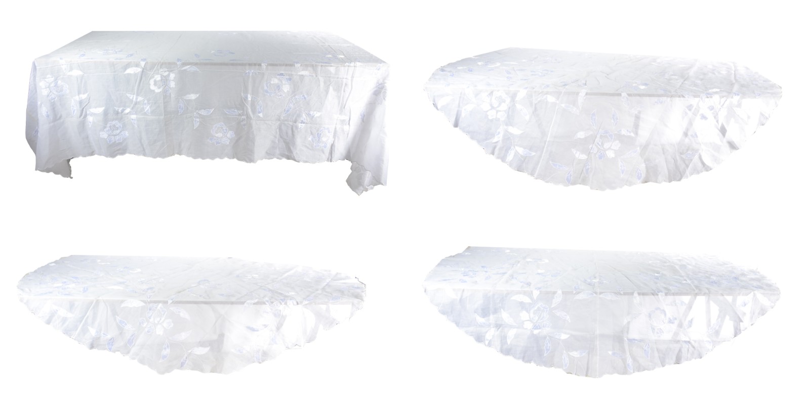Conjunto com 4 toalhas de mesa em fino tecido branco com apliques... - foto 1 de 11