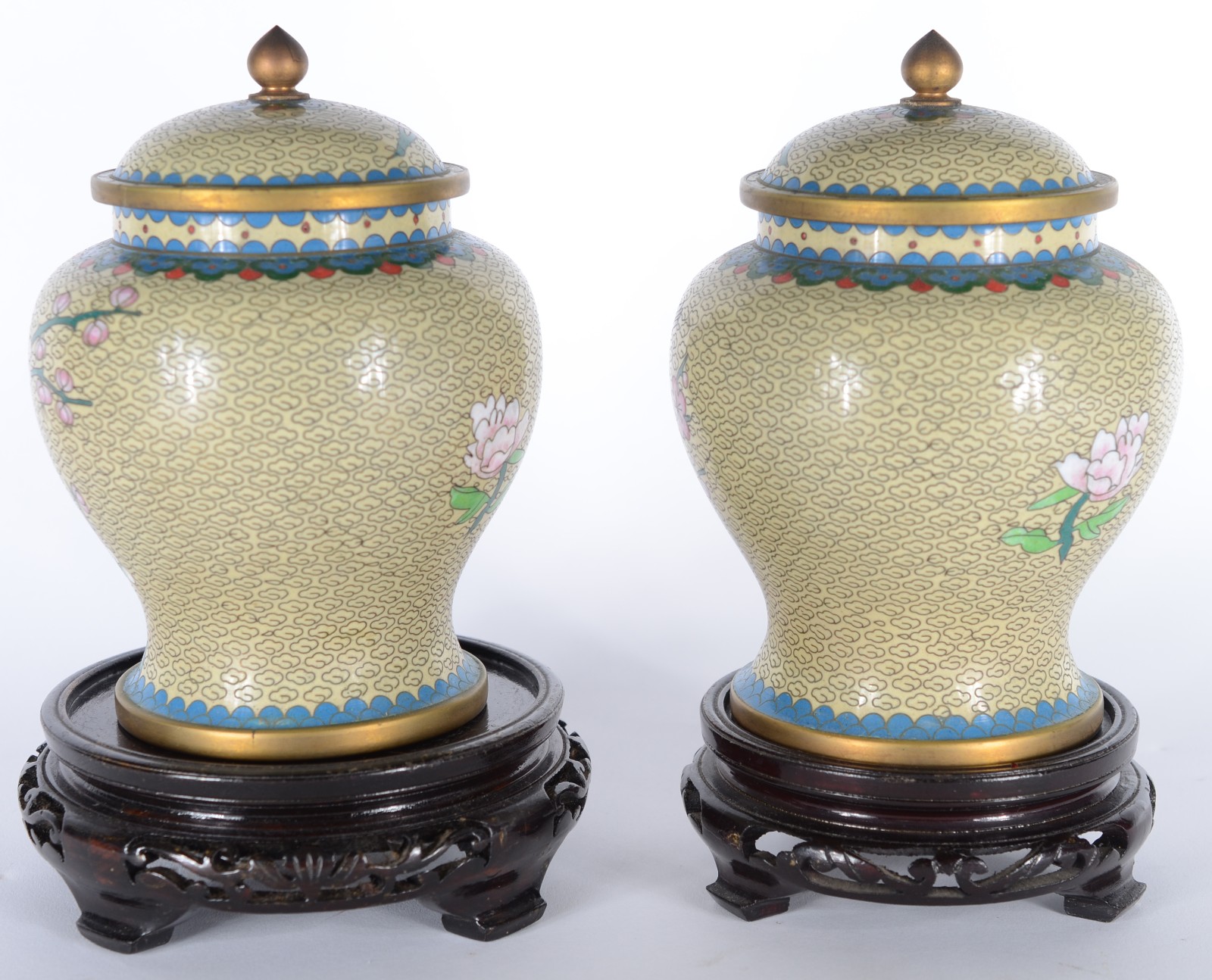 Par de potiches de cloisonné oriental decorados com flores e pássaros... - foto 2 de 5