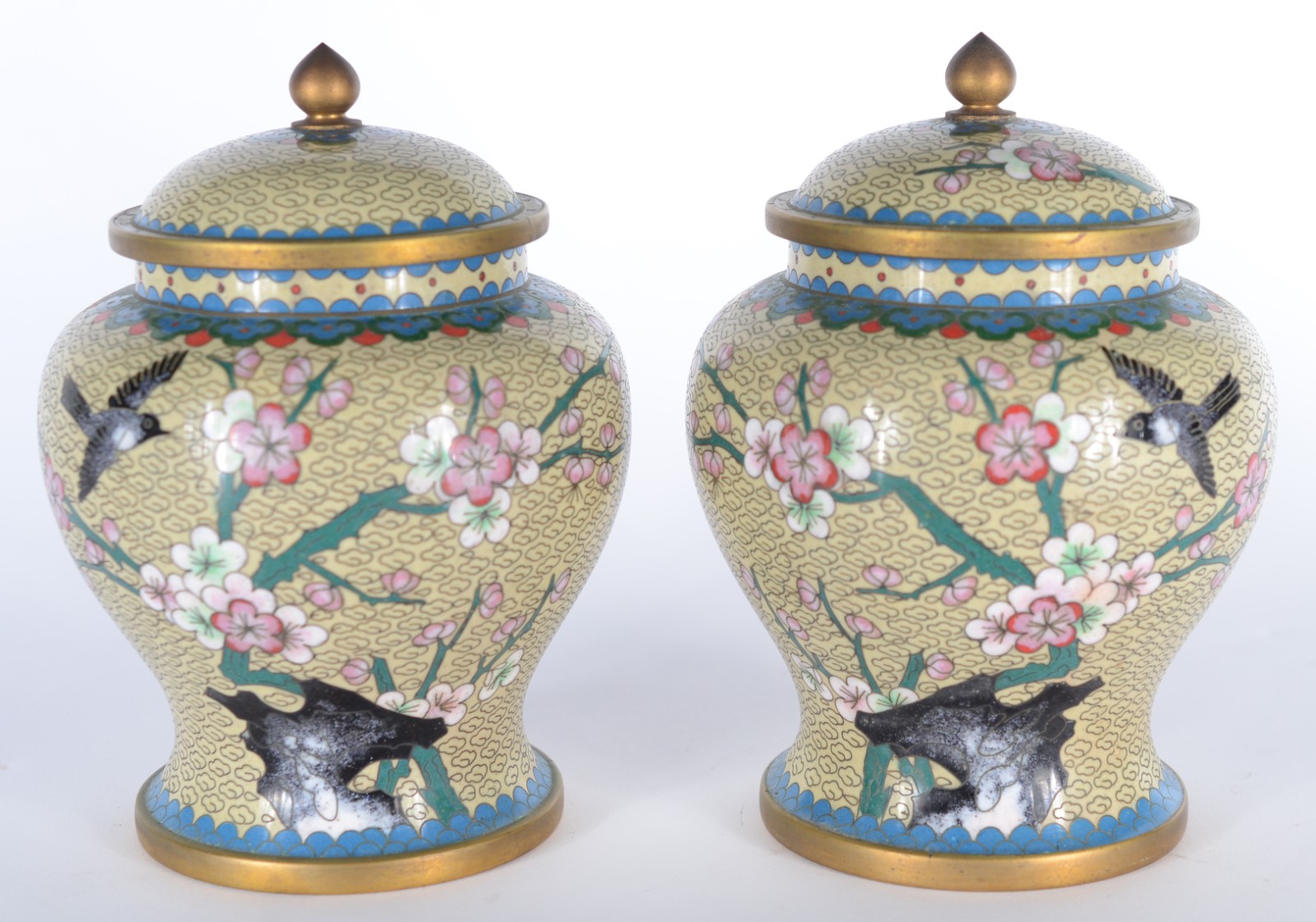 Par de potiches de cloisonné oriental decorados com flores e pássaros... - foto 3 de 5