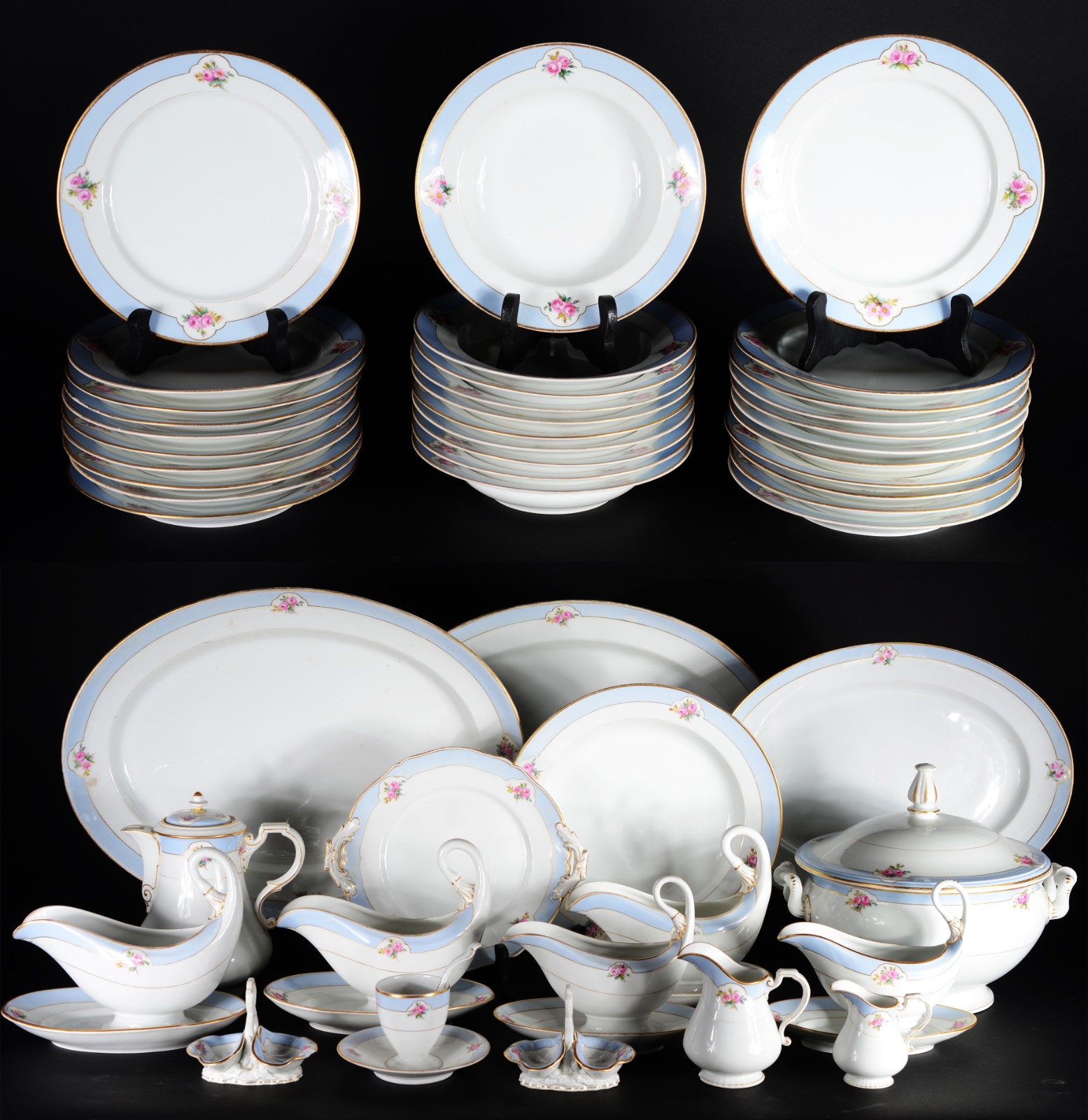 Serviço de jantar de antiga porcelana alemã KPM, tarja azul celeste... - foto 1 de 9