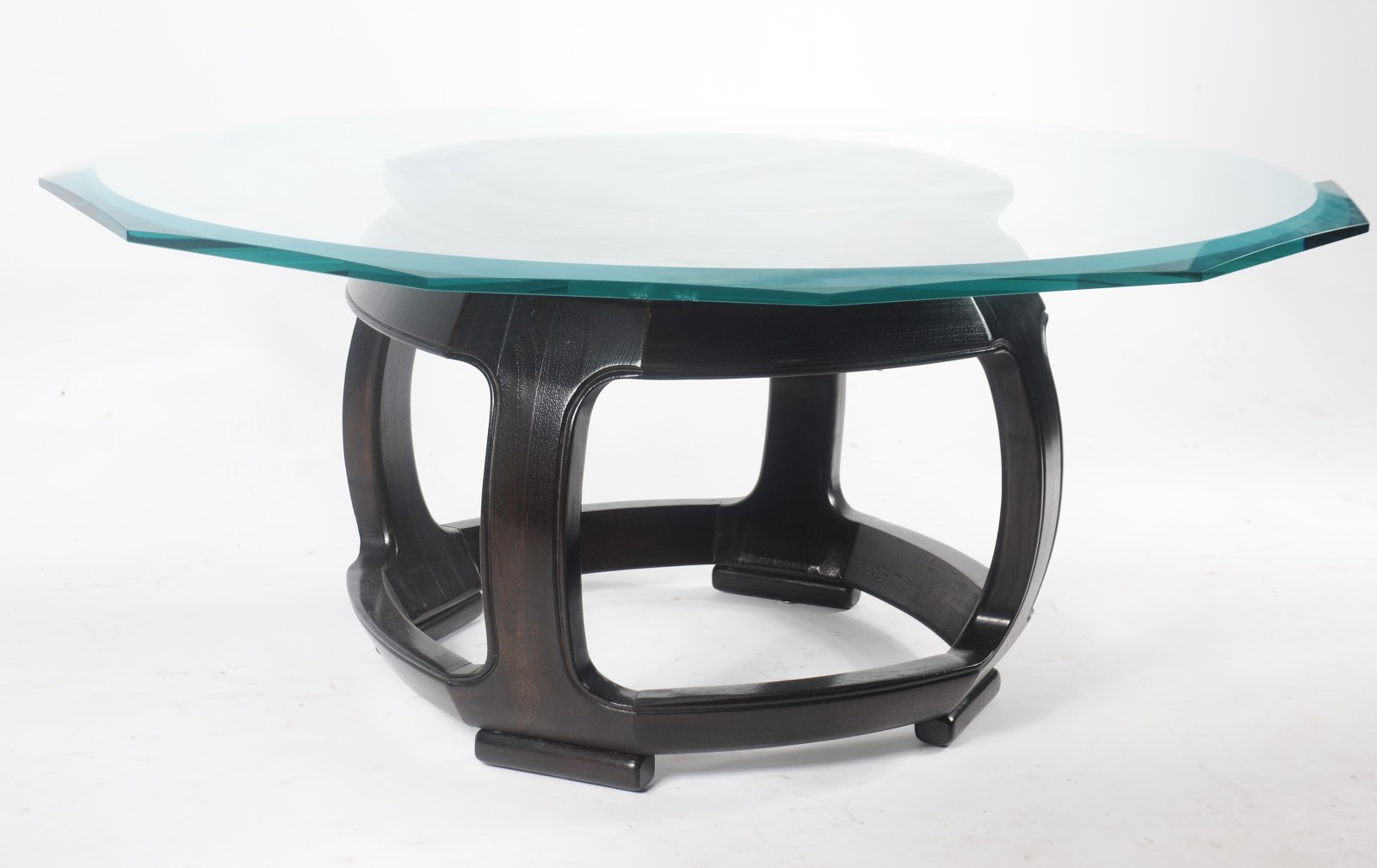 Mesa de centro com base de madeira ebanizada ao gosto oriental e... - foto 1 de 5