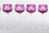Seis cálices para vinho branco de cristal europ... - Seis cálices para vinho branco de cristal europeu doublé lilás lapidado.