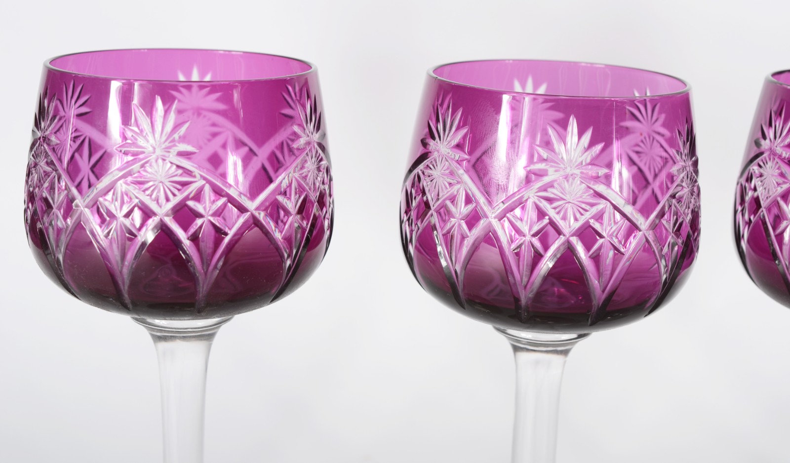 Seis cálices para vinho branco de cristal europeu doublé lilás... - foto 2 de 5