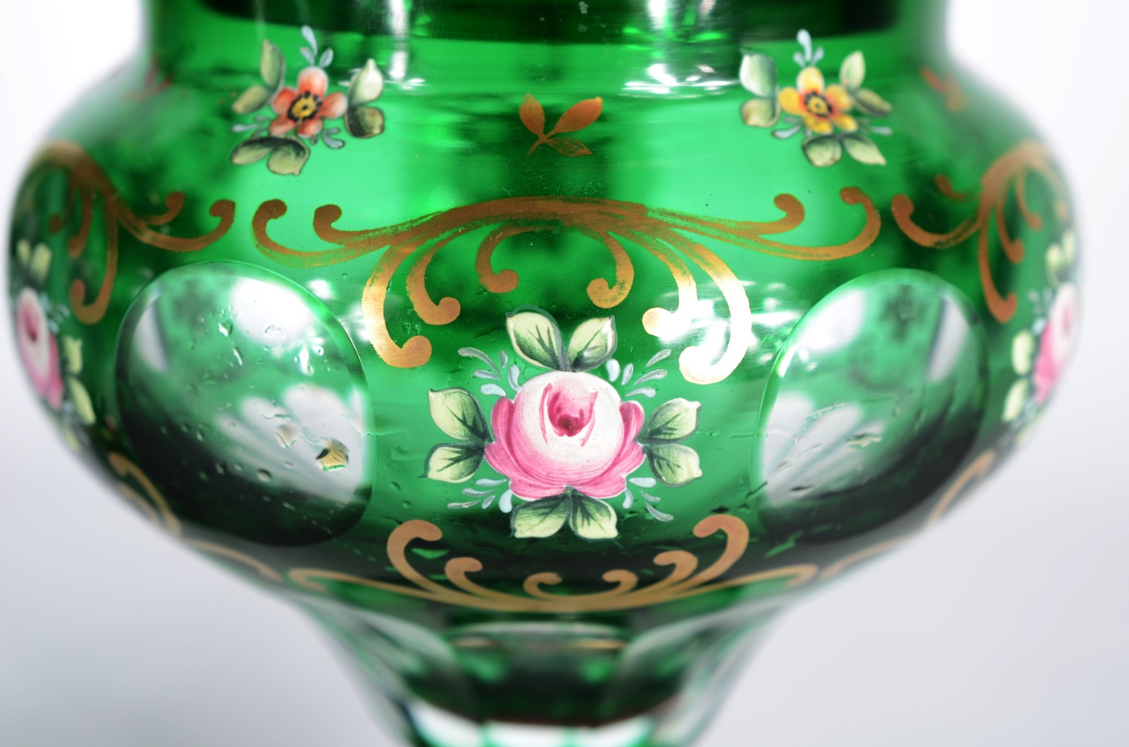 Par de bombonieres de cristal europeu doublé verde com flores... - foto 2 de 6