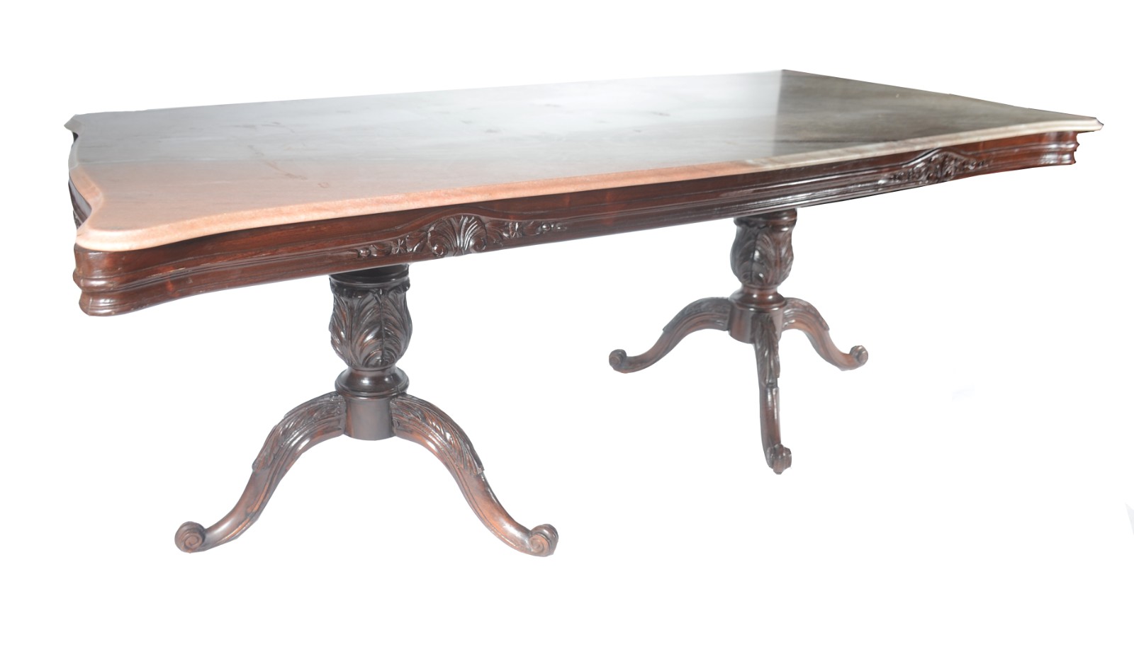Mesa de jantar de madeira nobre, base em duplo balaústre, tampo de... - foto 2 de 10