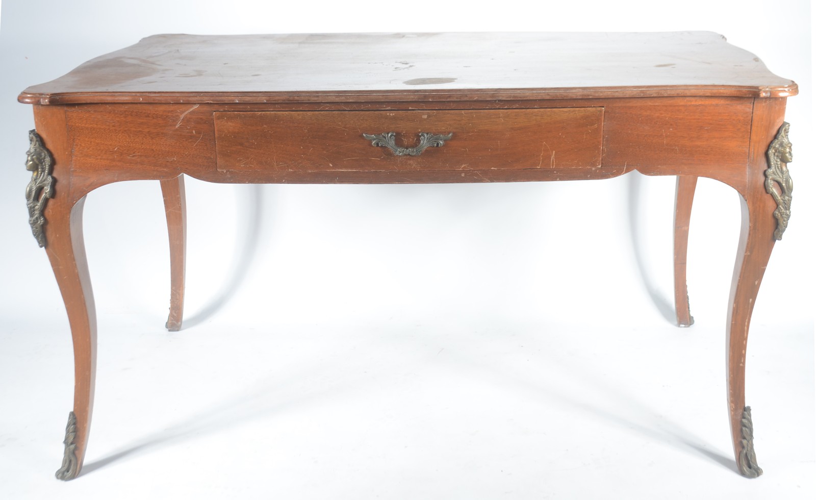 Mesa para escrita de madeira nobre (tampo com manchas), uma gaveta... - foto 2 de 9