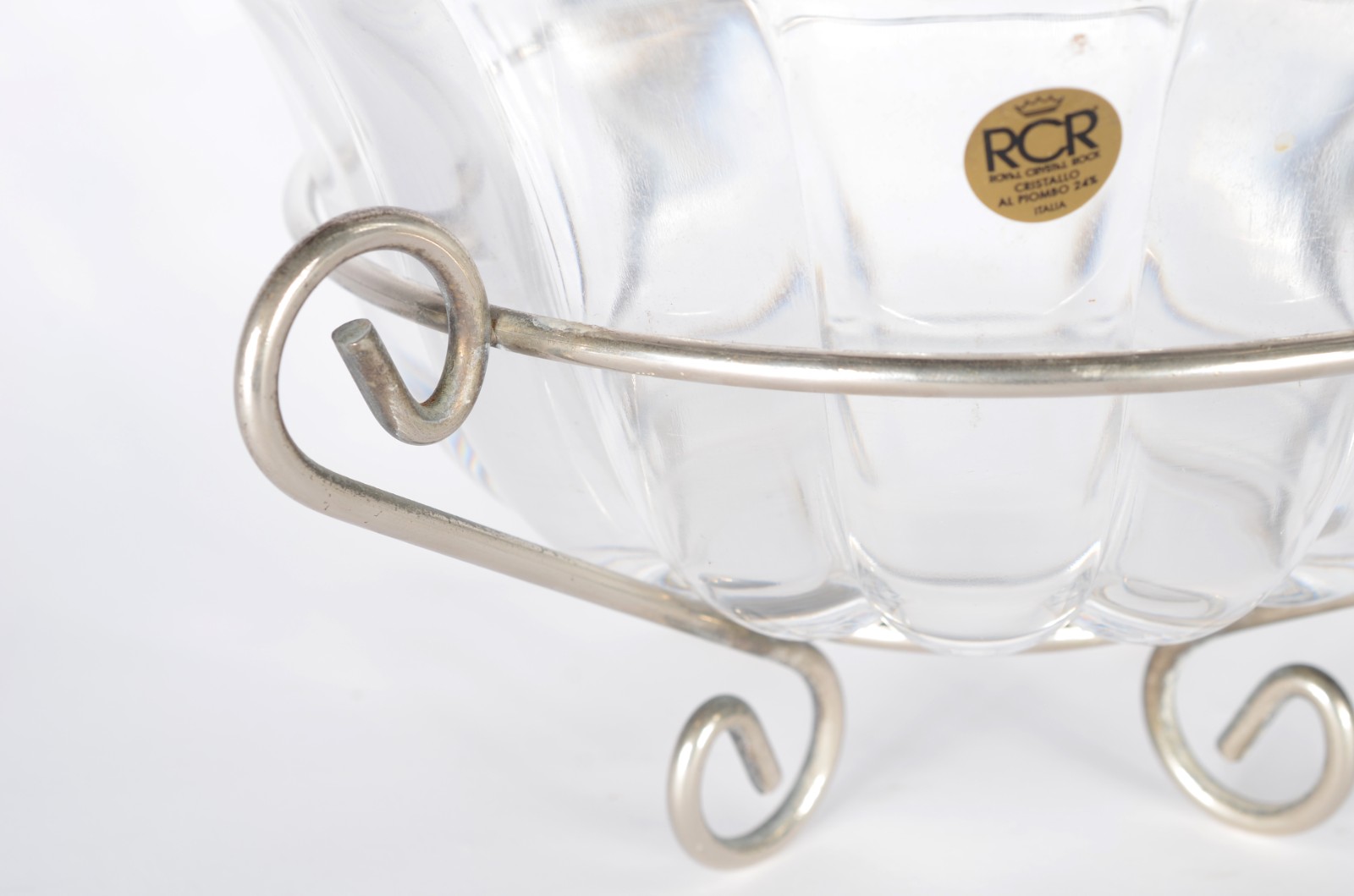 Conjunto de saladeira de cristal italiano gomado com suporte de metal... - foto 3 de 6