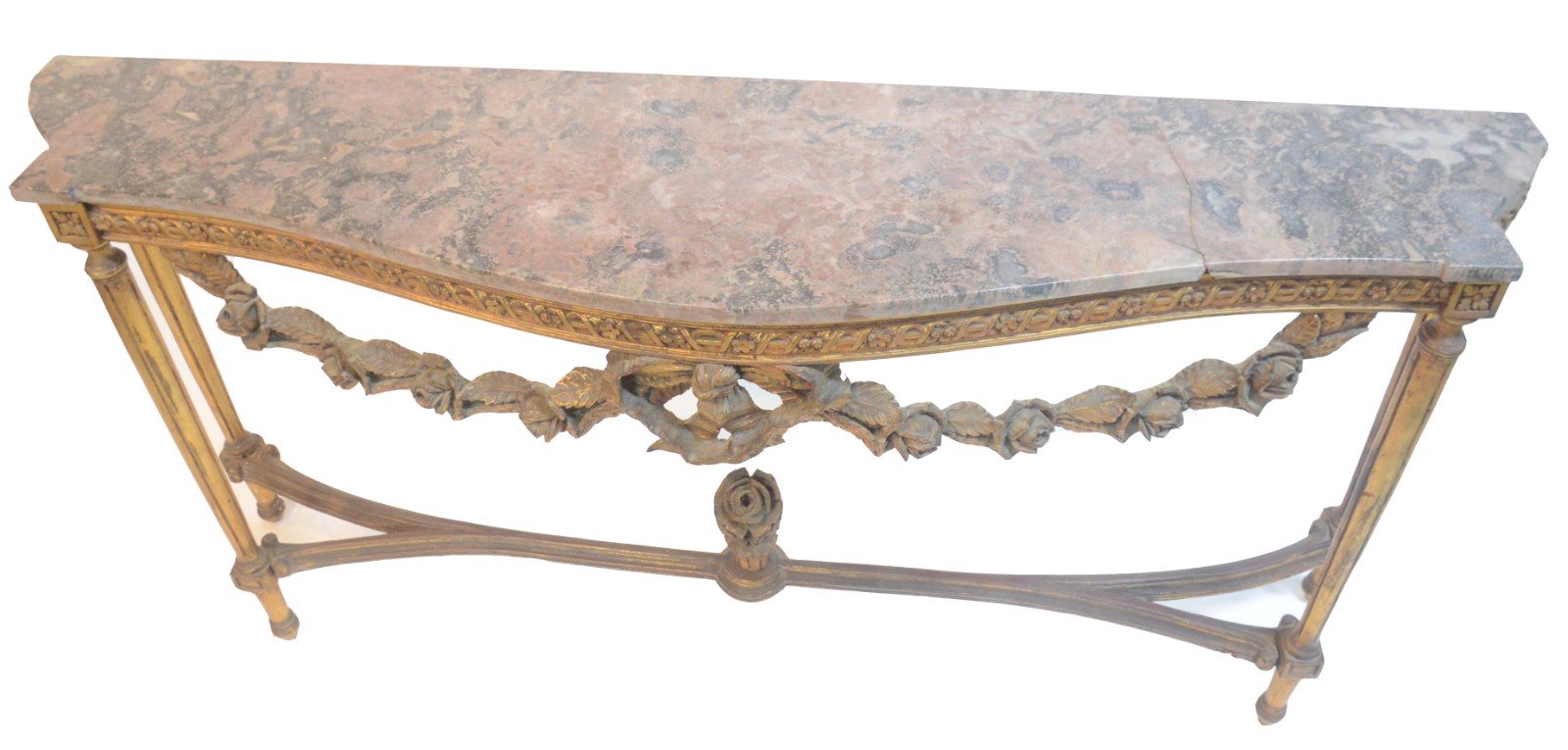 Console de madeira nobre dourada, saia entalhada com guirlandas... - foto 3 de 9