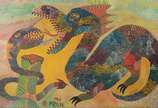 Chico da Silva (1910-1985), Animais Fantásticos - Guache sobre papel colado em eucatex- datado 1964.