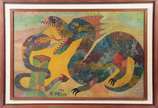 Chico da Silva (1910-1985), Animais Fantásticos - Guache sobre papel colado em eucatex- datado 1964.