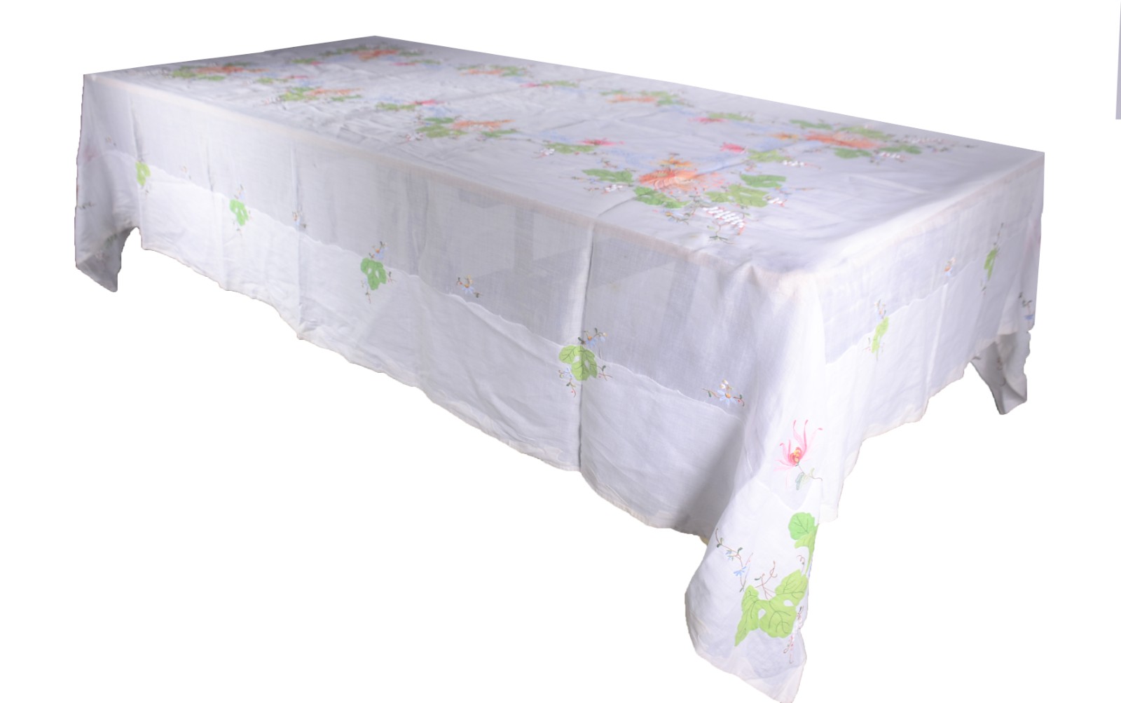 Toalha de mesa de organza branca com bordados e apliques florais... - foto 1 de 7