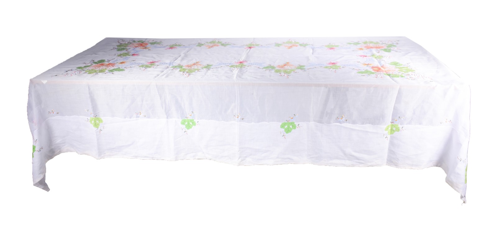 Toalha de mesa de organza branca com bordados e apliques florais... - foto 2 de 7