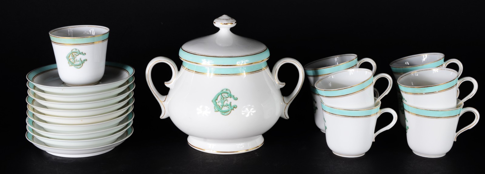 Conjunto para café de porcelana francesa Velho Paris com monograma e... - foto 1 de 9