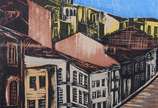 Emanoel Araújo (1940), Casarios e igreja - Xilogravura - datado 64.