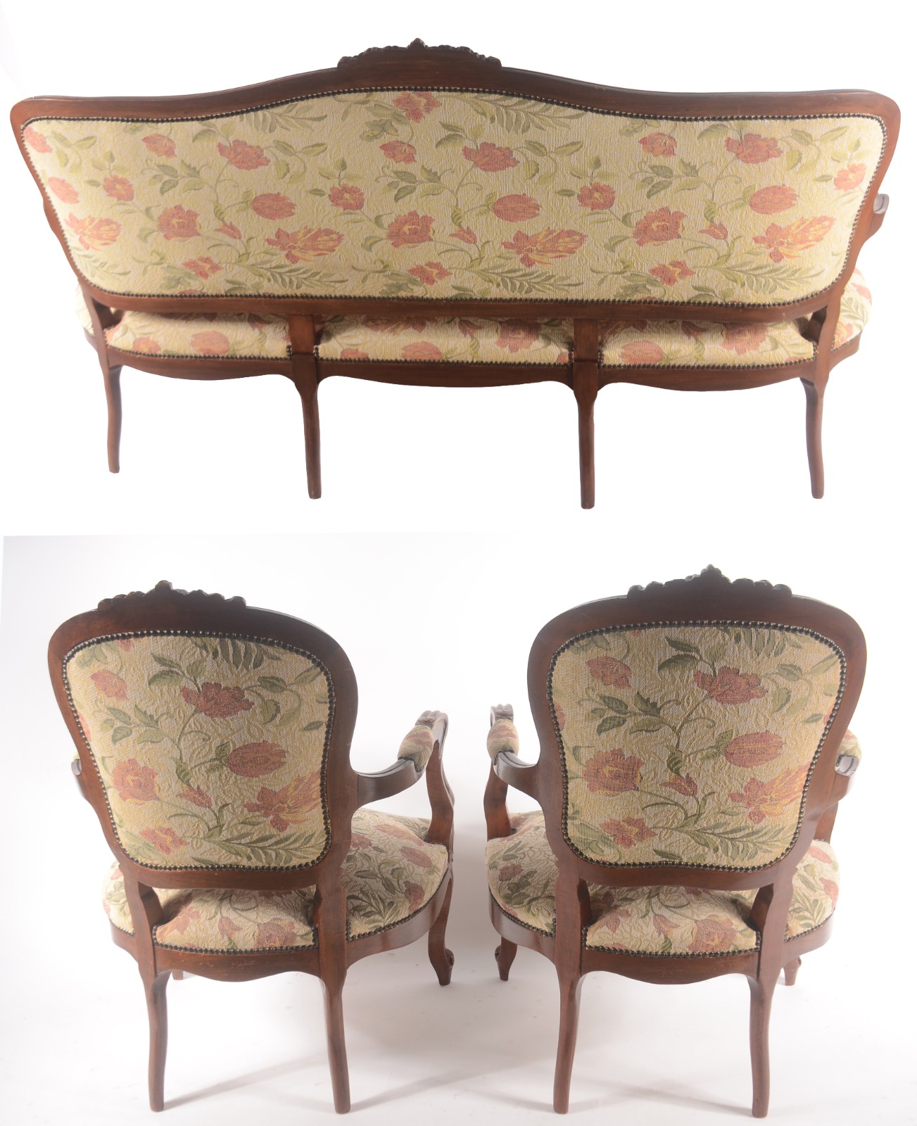 Conjunto de sofá para 3 lugares e par de poltronas de madeira nobre... - foto 8 de 8
