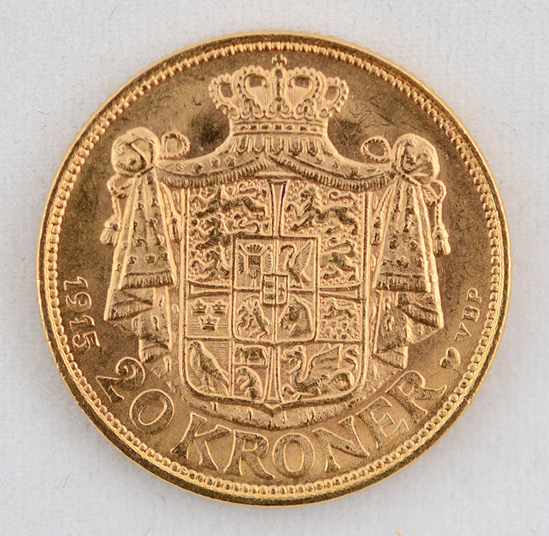 Moeda de 20 KRONER - DINAMARCA - CHRISTIAN X - 1915. Padrão do ouro... - foto 1 de 2