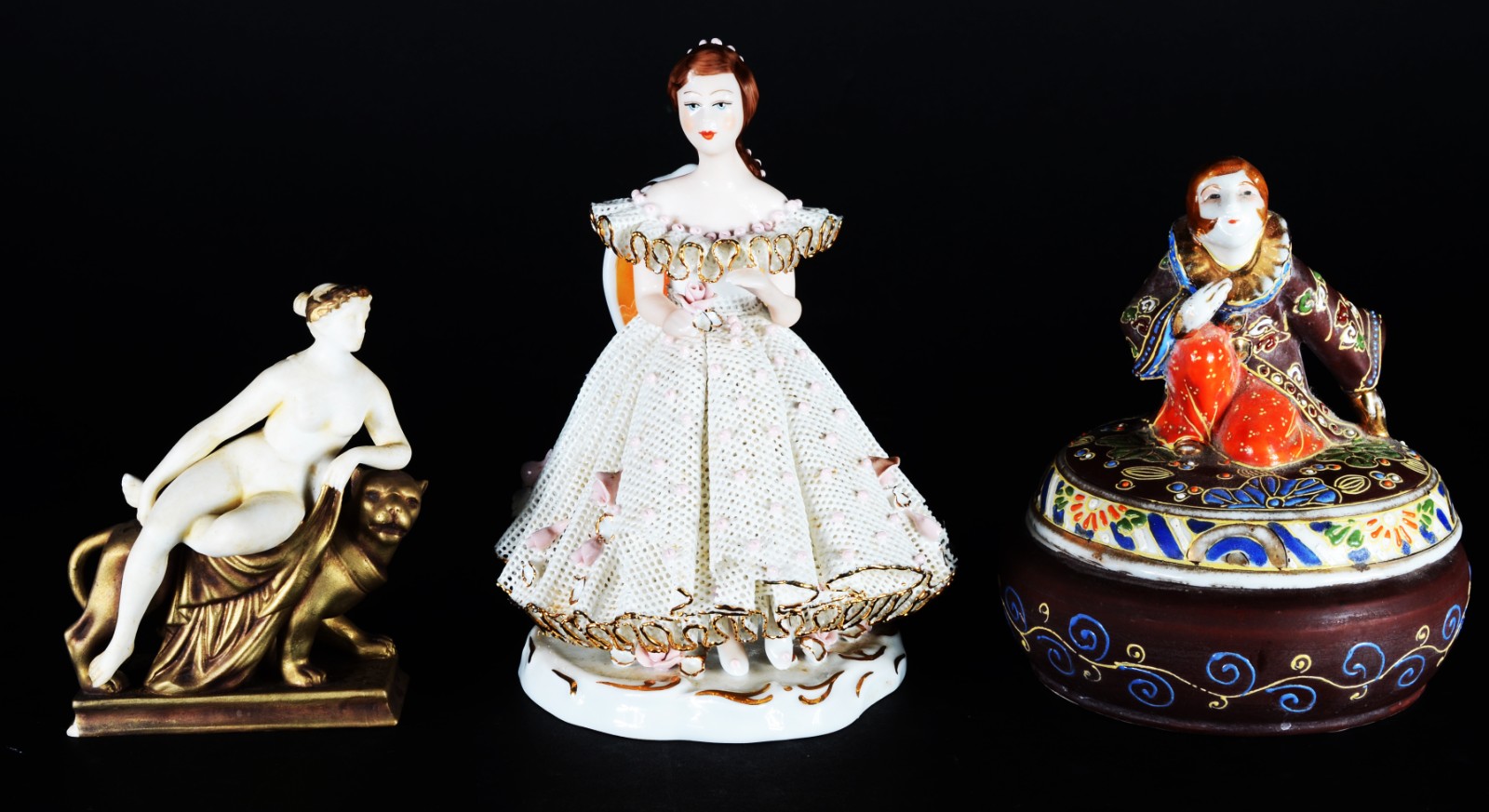 Diversas peças, sendo: caixa japonesa com figura feminina, estatueta... - foto 1 de 11