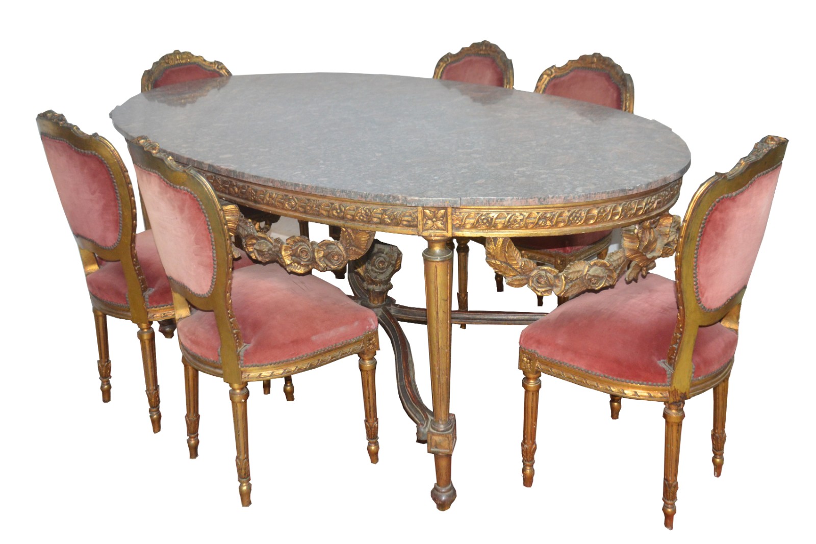 Conjunto de mesa de jantar de madeira nobre dourada, estilo frances... - foto 1 de 7