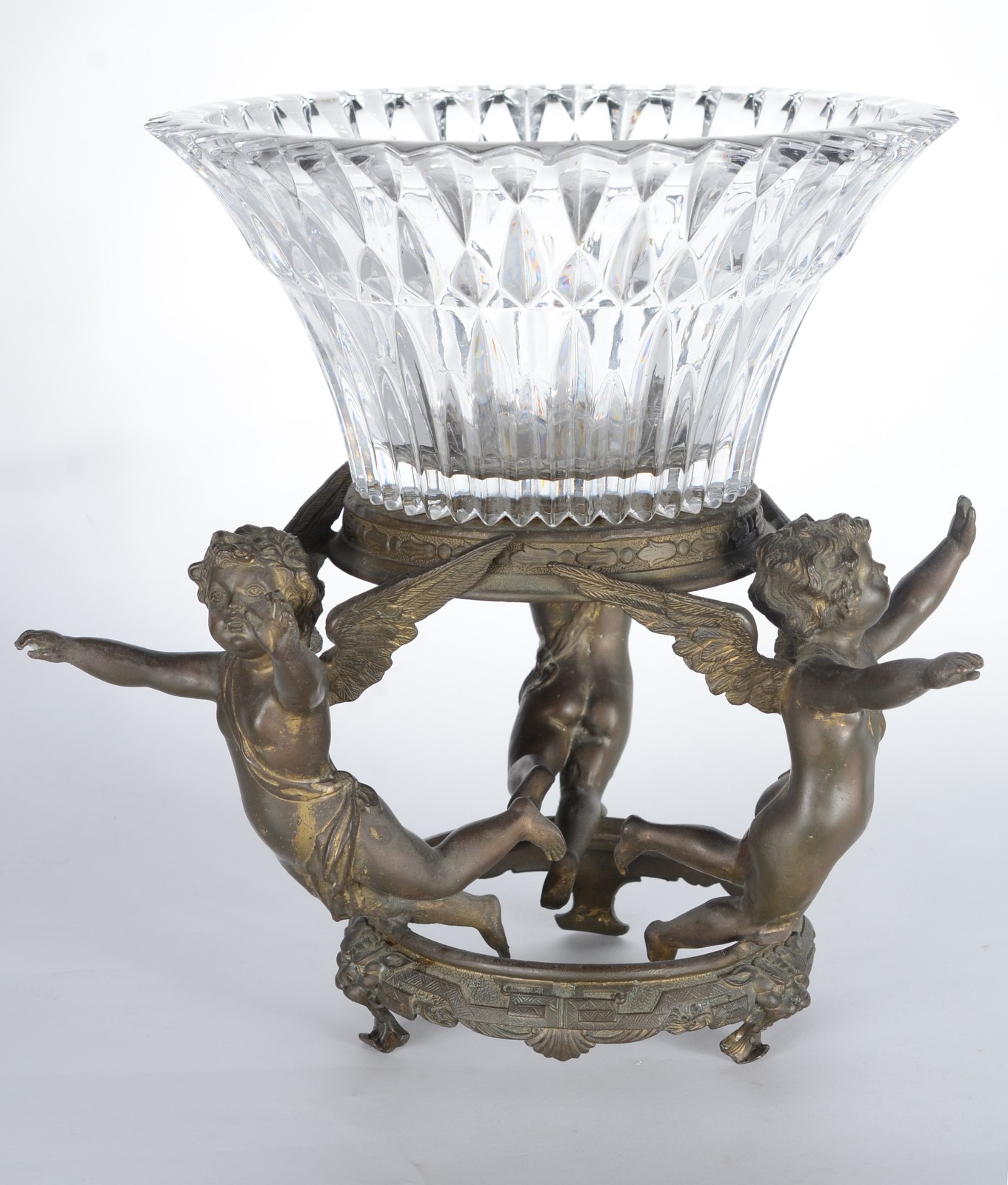 Fruteira/centro de mesa de cristal lapidado, base de bronze decorada... - foto 2 de 9