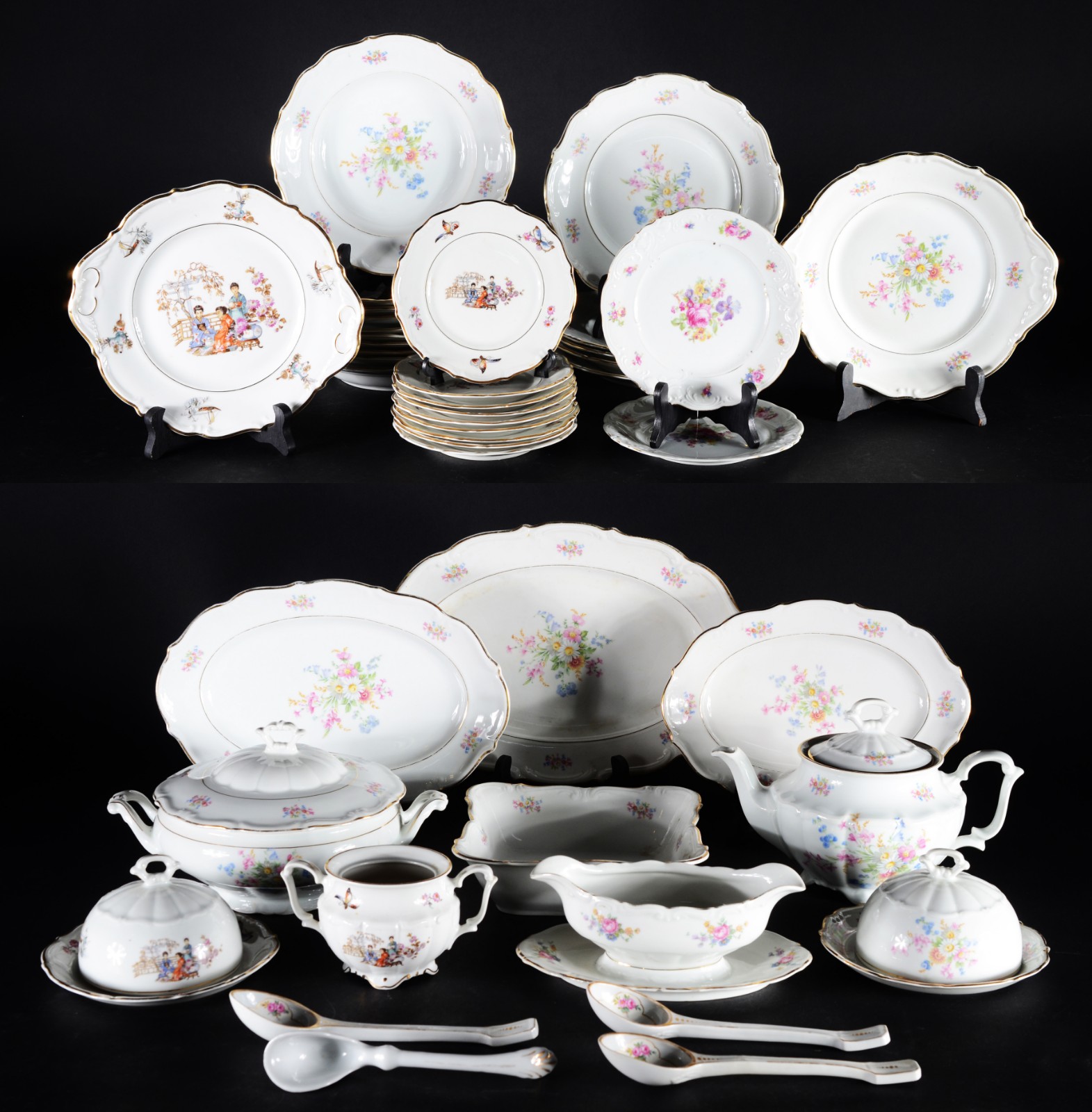 Serviço de jantar de porcelana polonesa, decoração floral em... - foto 1 de 9