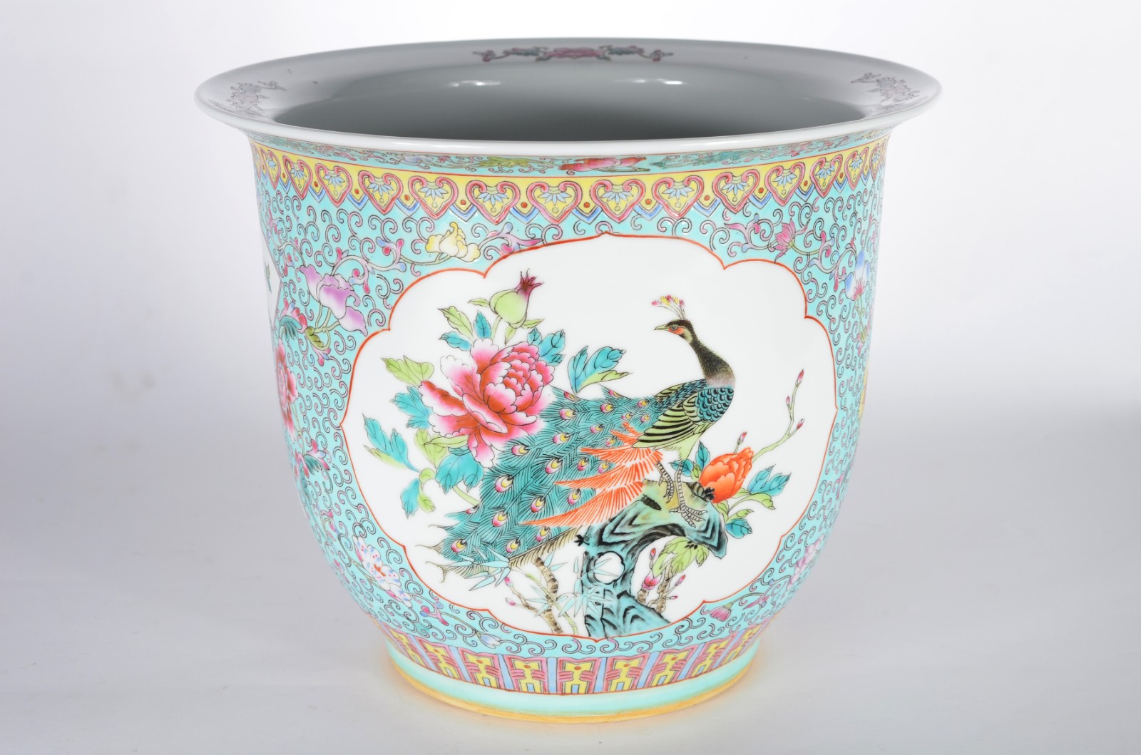 Cachepot de porcelana chinesa, decorado com flores e pássaros em... - foto 1 de 6