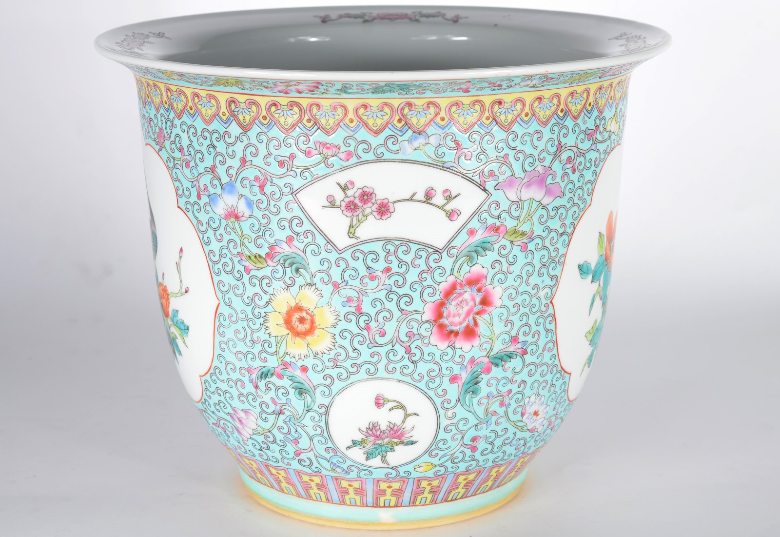 Cachepot de porcelana chinesa, decorado com flores e pássaros em... - foto 4 de 6