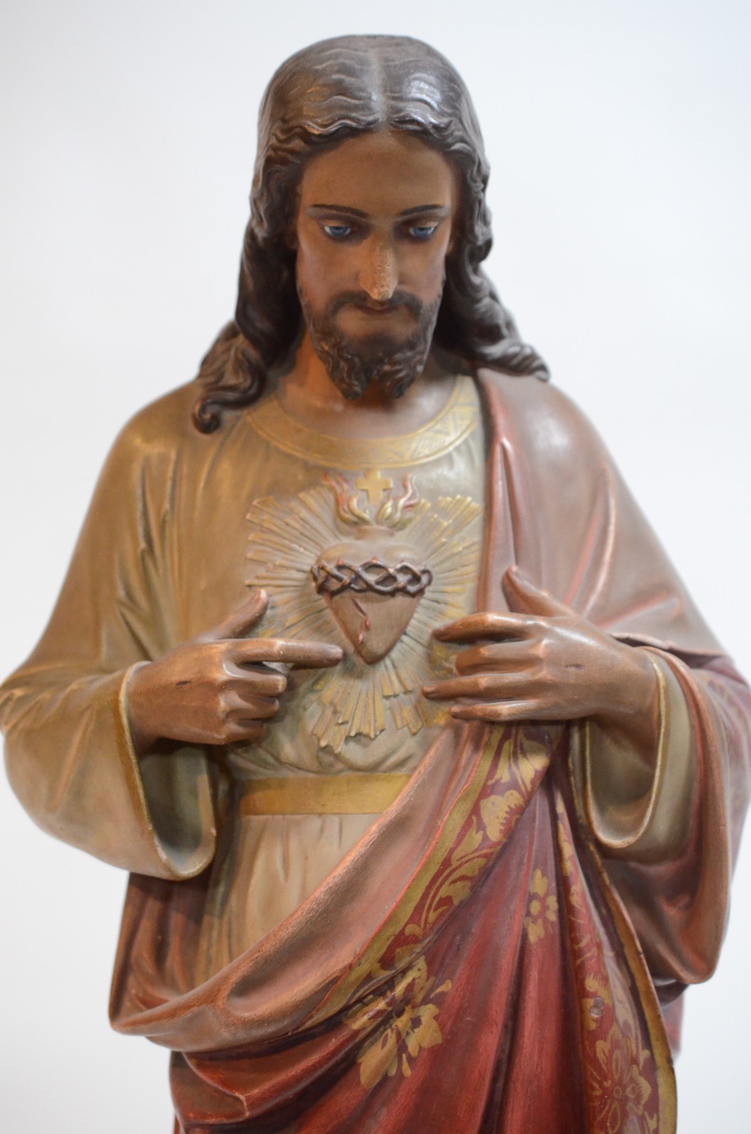 Sagrado Coração de Jesus - Grande imagem francesa de estuque... - foto 2 de 10