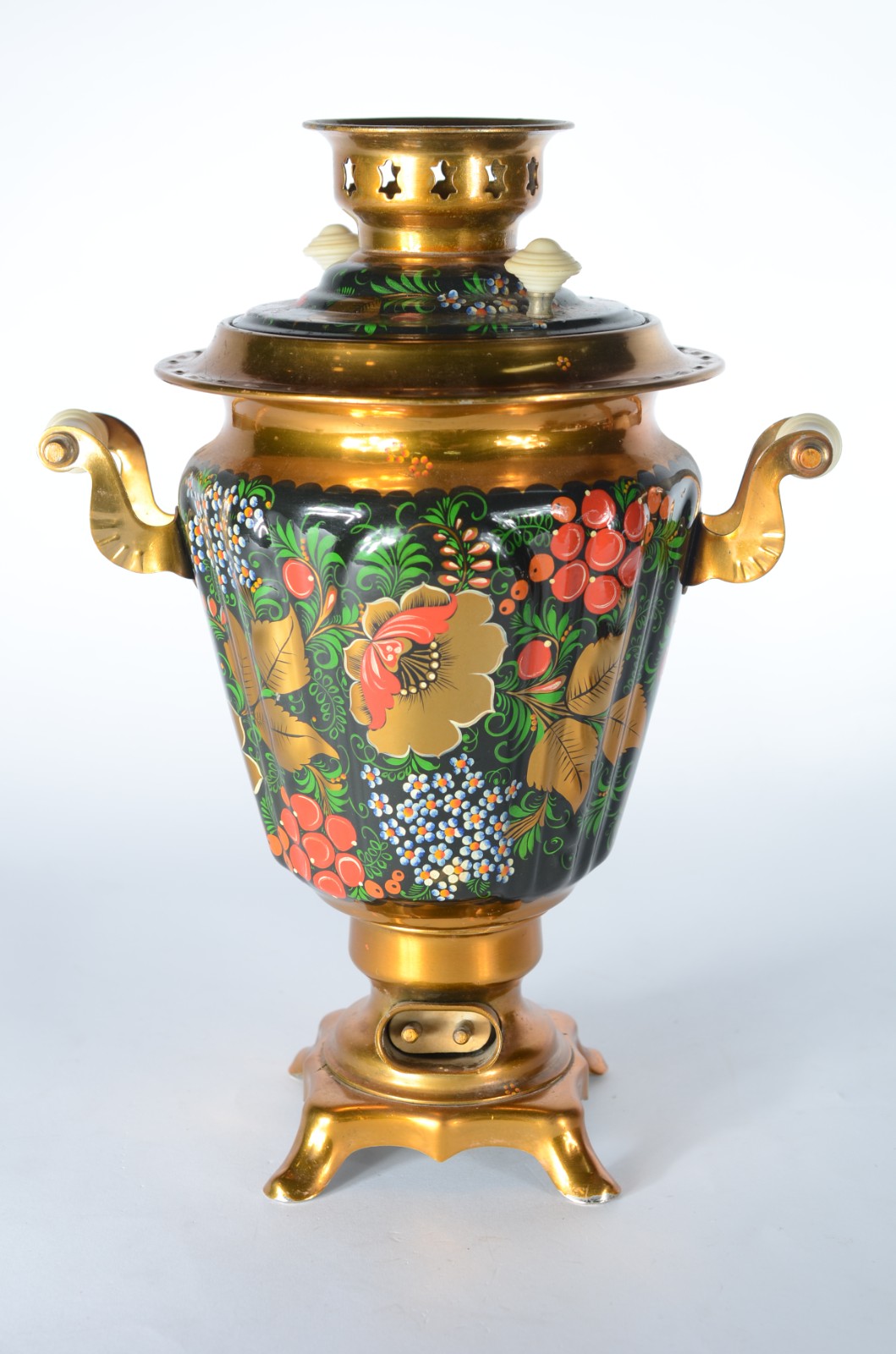 Conjunto russo para chá, composto de: samovar de metal dourado, 6... - foto 4 de 11